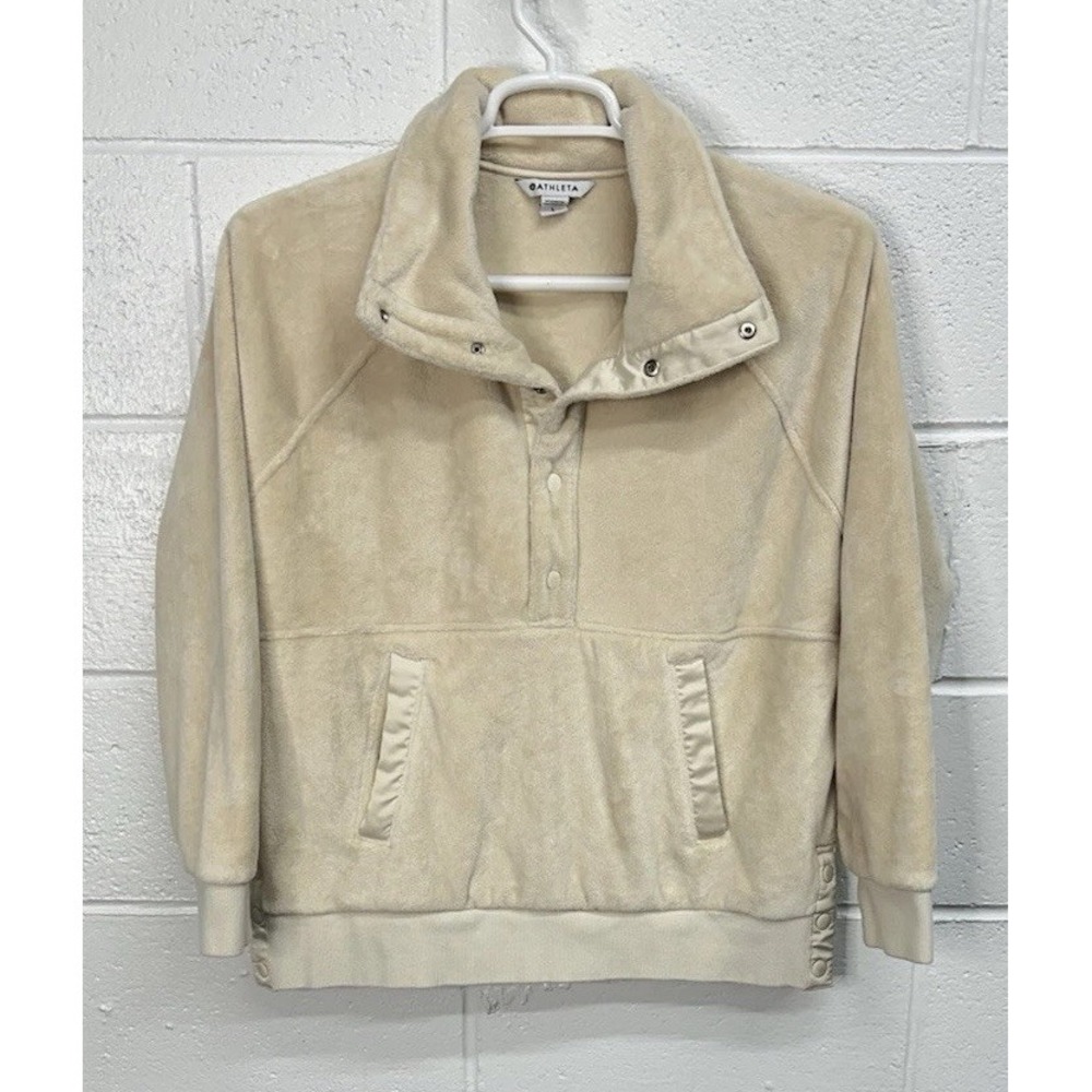 Athleta Recover Cozy‎ Sweatshirt Chantilly Cream Snap Pullover / Women's Large